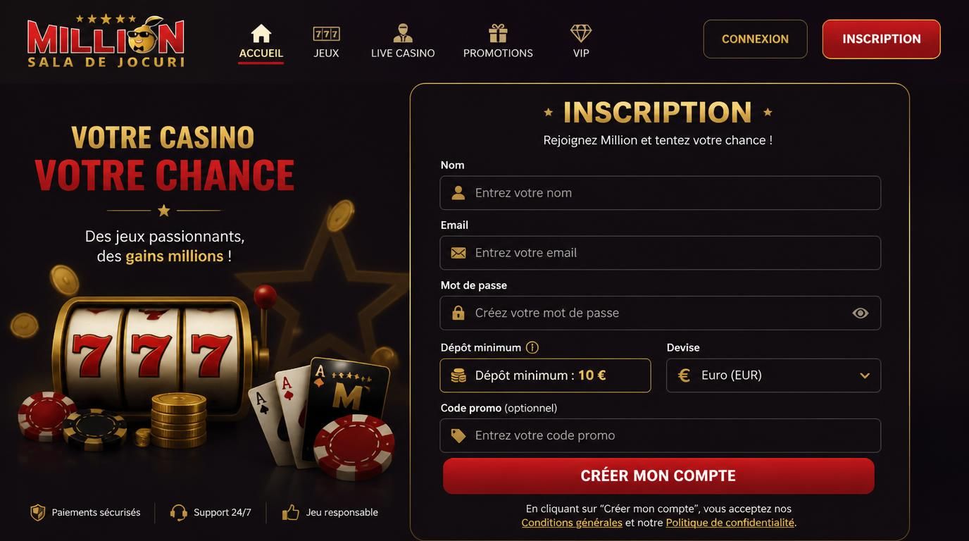 Formulaire d’inscription clair avec dépôt minimum