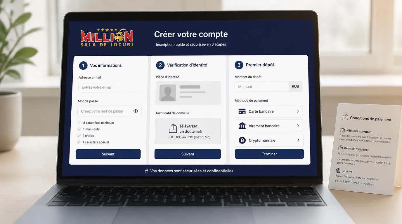 Interface d’inscription avec vérification d’identité et panneau de dépôt en RUB